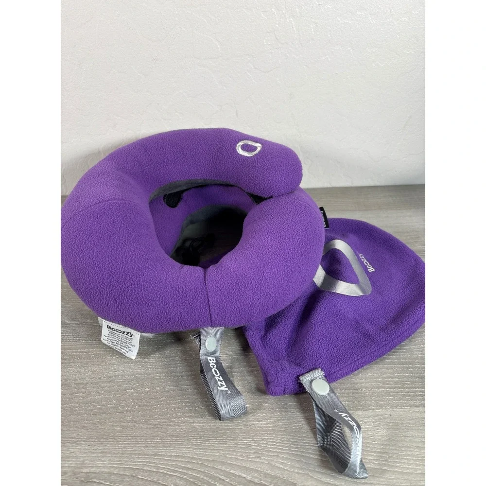 BCOZZY Chin Supporting Travel Neck Pillow Purple Fleece w Storage Bag Accessory